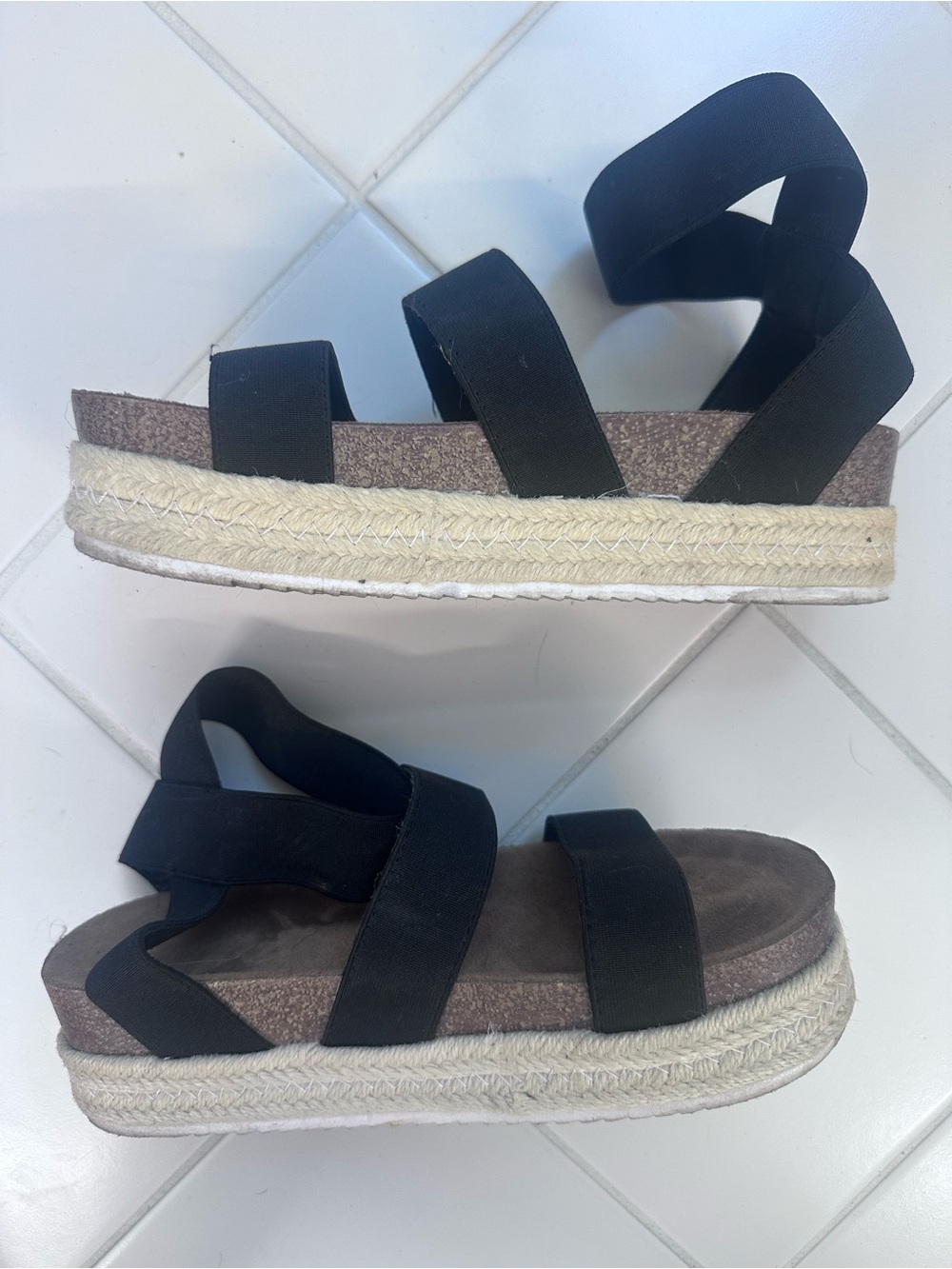 Women’s Black Elastic Strap Espadrille Platform Sandals